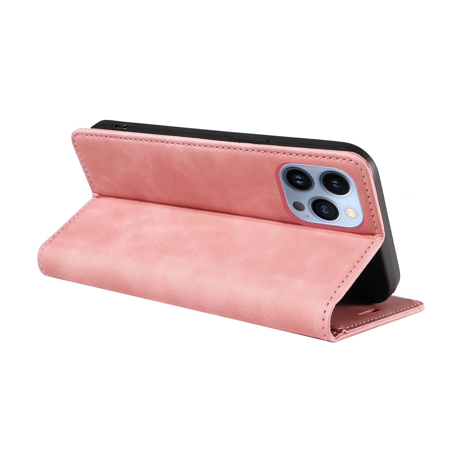 Uniqkart 003 Magnetic Absorbed Phone Case for iPhone 13 Pro , RFID Blocking Wallet PU Leather Stand Cover - Pink Uniqkart 003 Magnetic Absorbed Phone Case for iPhone 13 Pro , RFID Blocking Wallet PU Leather Stand Cover - Pink